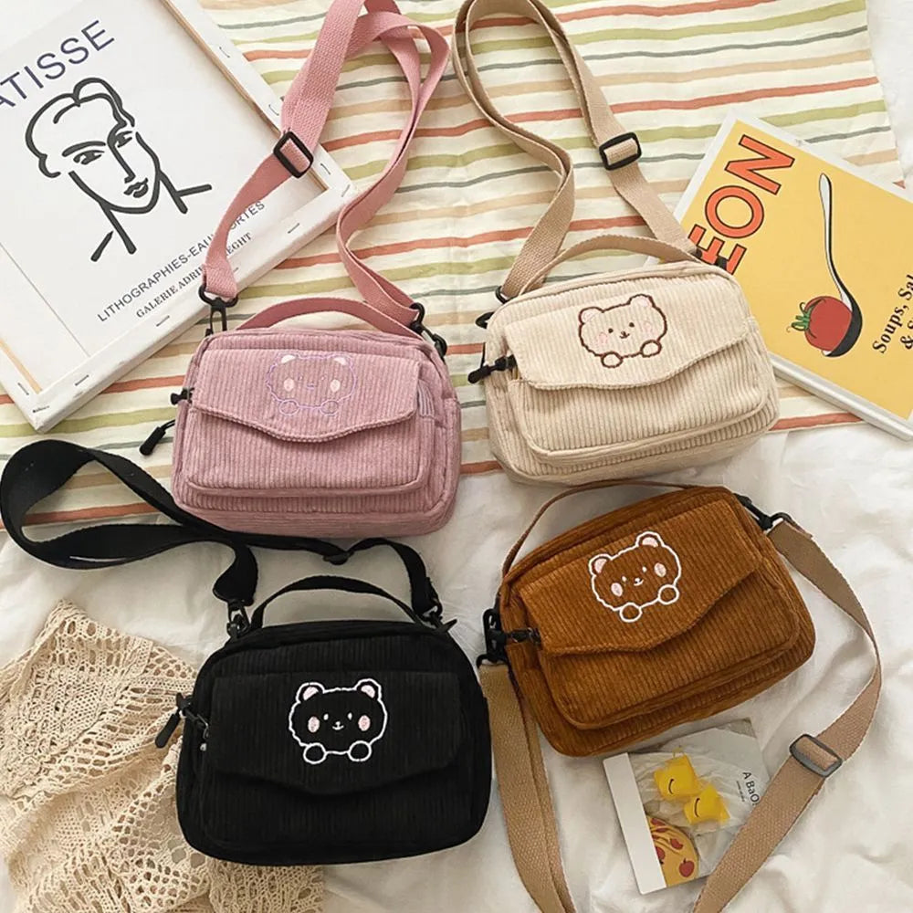 New Fashion Women Corduroy Cartoon  Satchel Travel Handbags