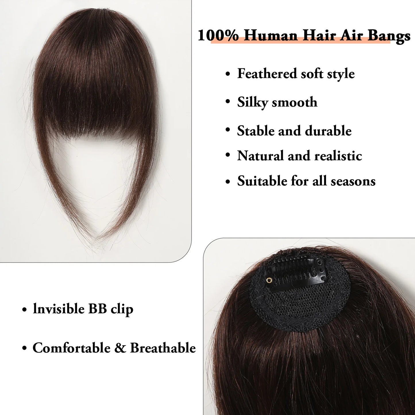 100% Human Hair Bangs Natural Brown Wispy Bang Hair