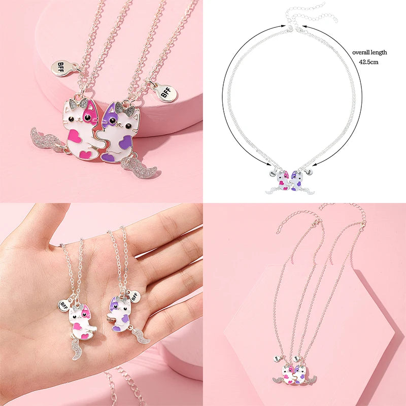 2Pcs/set Cute Cartoon Cat Shape Pendant Chain Besdren's Jewelry