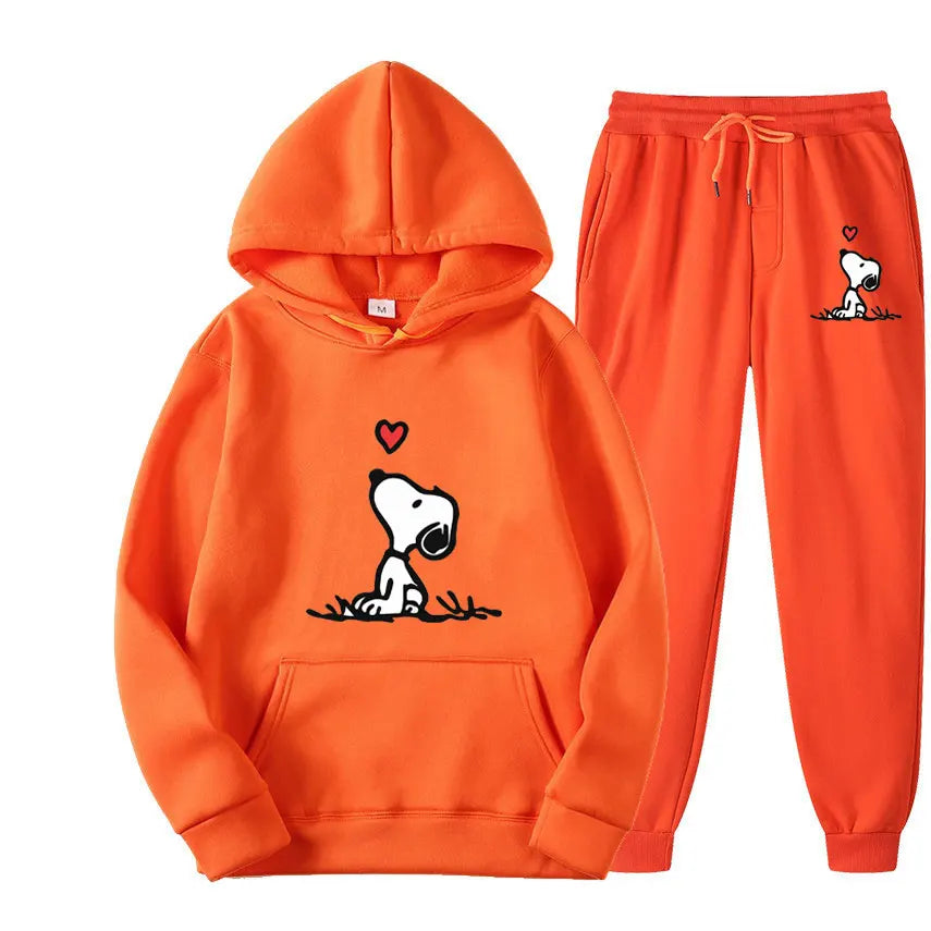 Snoopy Cartoon Anime Women Sweatshirt Sweatpants Set 2024