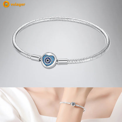 Volayer 925 Sterling Silver Bracelets Pavé Heart Shell Feathers Dreamcatcher Crown Clasp Snake Chain Bracelets Love Wing Bangles