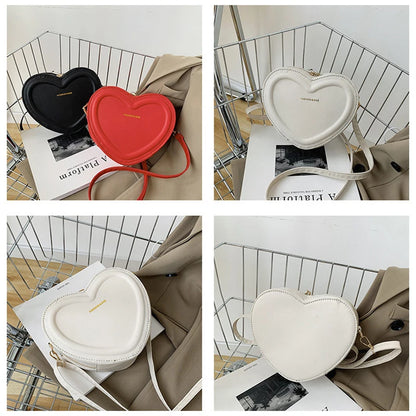 Hot Sale Heart Shape Crossbody Bags For Women Solid Pu Handbags