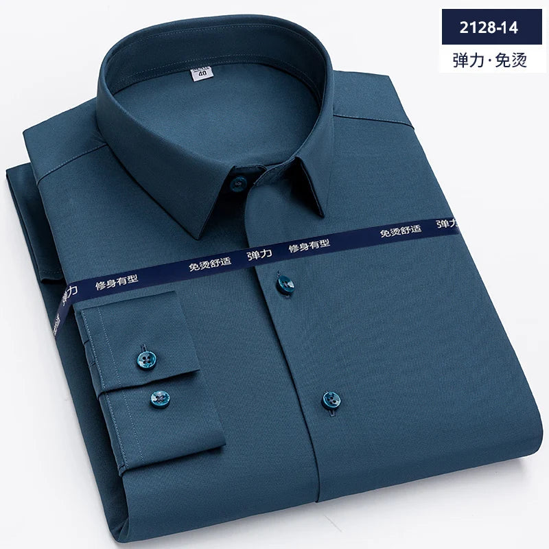 Luxury Men's Long-Sleeved Shirt Ice Silk Poplin Anti-Wrinkl