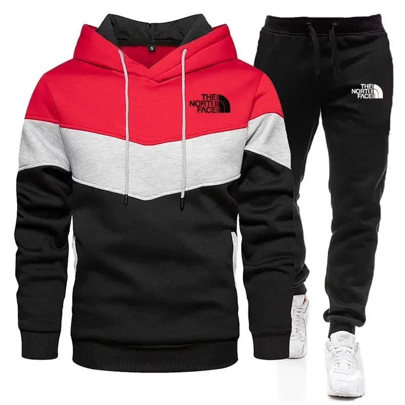 Men's sportswear striped hoodie + sweatpants 2-pily casual