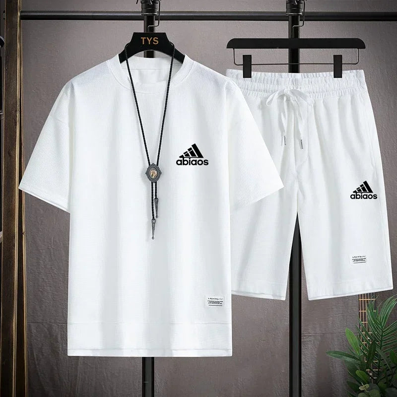 2024 Summer Men's Waffle High quality  Shorts Sportswear 2 piece set