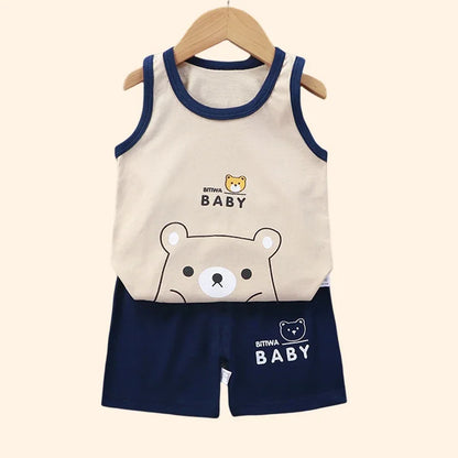 Children Sets Kids Clothes Boys Girls Vest Suit  Summer Children's