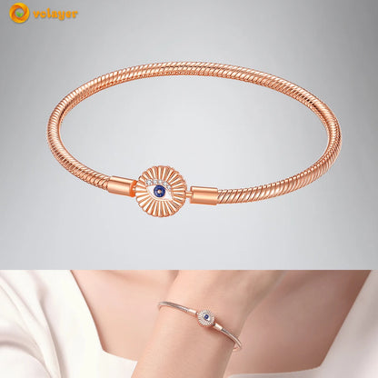 Volayer 925 Sterling Silver Bracelets Pavé Heart Shell Feathers Dreamcatcher Crown Clasp Snake Chain Bracelets Love Wing Bangles