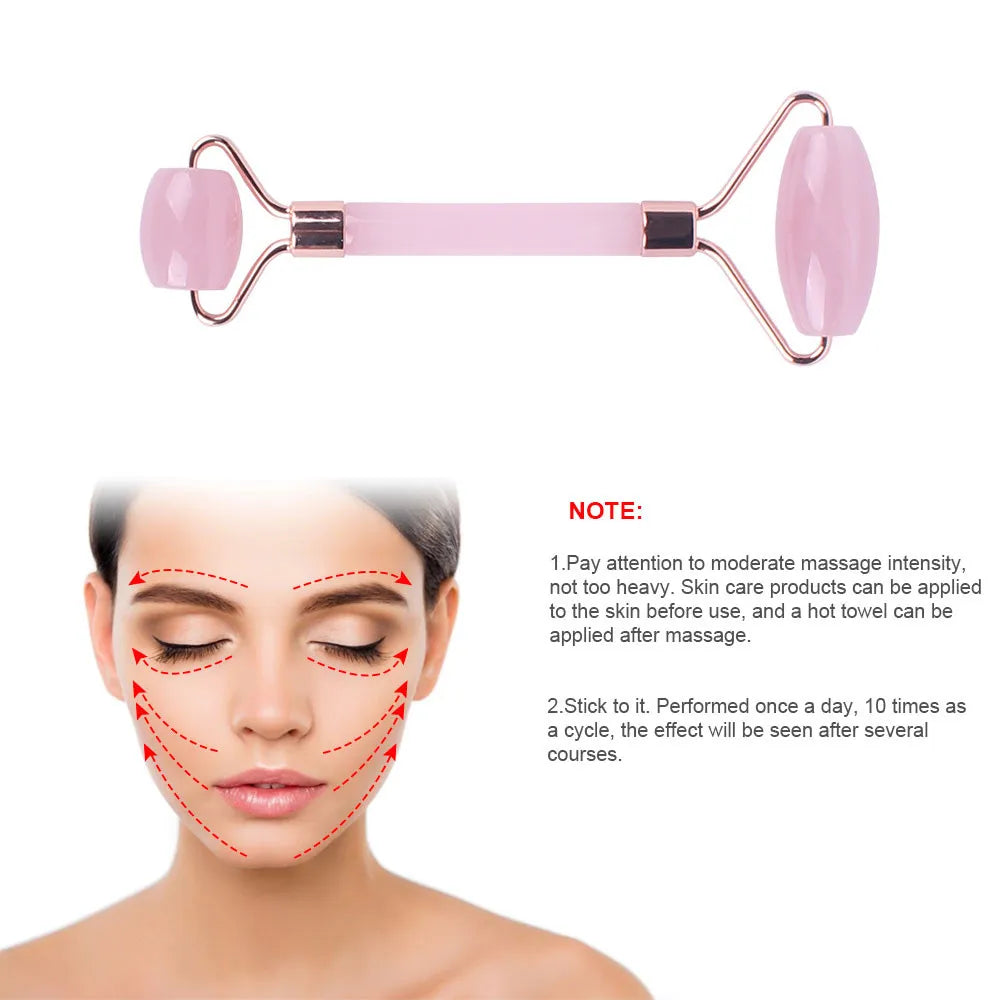 Rose Quartz Powder Crystal Jade Roller Massage Spa Pink Face Massagers gua sha Natural Stone guasha Beauty Tool Facial Lift Up