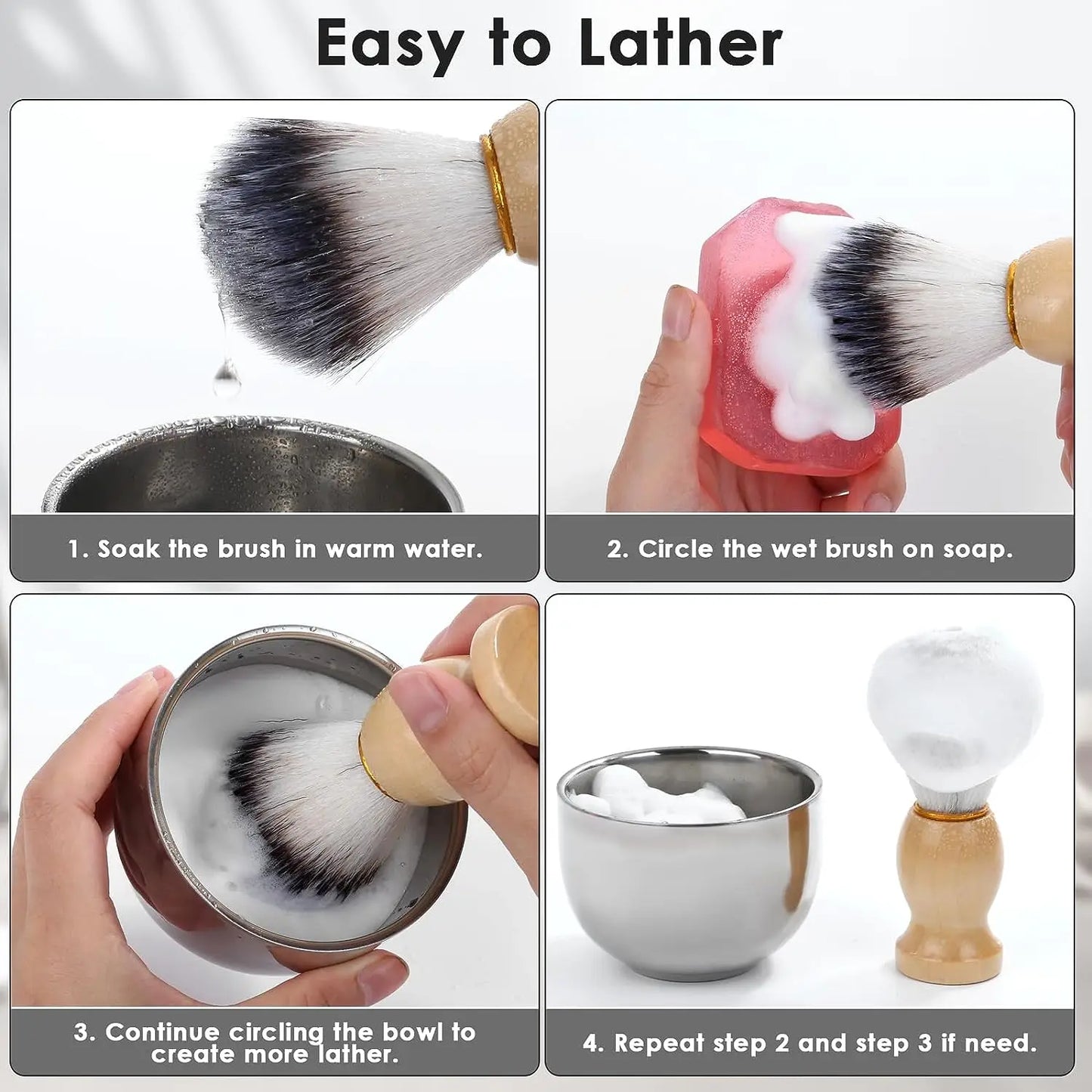Mens Shaving Brush and Bowl Set, 3-in-l Shaving Bowl & Brush Stand