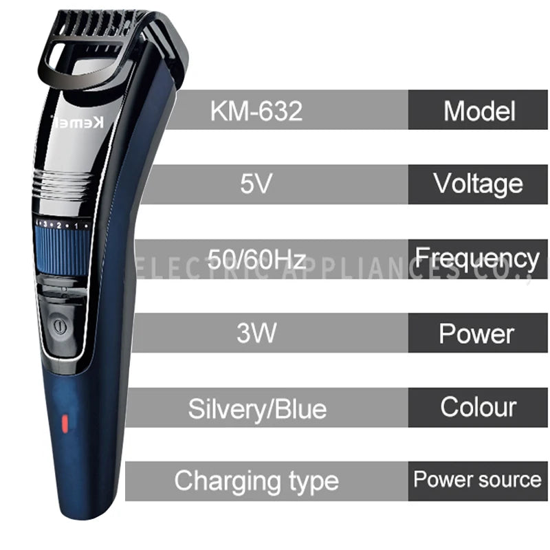 Kemei 0.5-10mm Adjustable Beard Hair Clipper Face Hair Cutting Machine