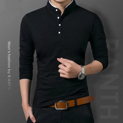 Men's Business Casual Polo Long Sleeve T-shirt Summer