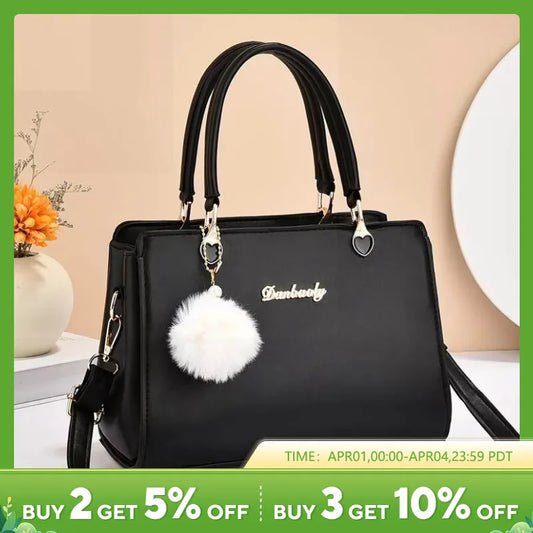 Women Plush Ball Decor Handbag Fashion Satchel Bag Stylish Purse and Tote Bag PU Leather Top Handle Shoulder Bags