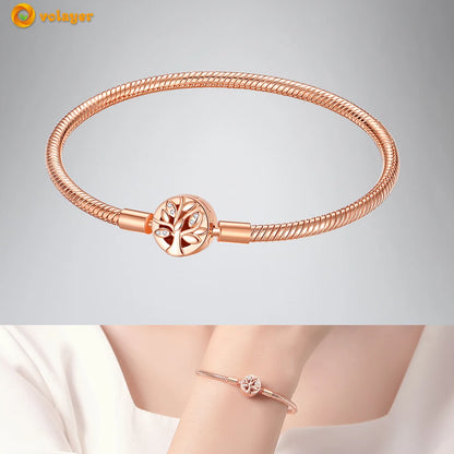 Volayer 925 Sterling Silver Bracelets Pavé Heart Shell Feathers Dreamcatcher Crown Clasp Snake Chain Bracelets Love Wing Bangles