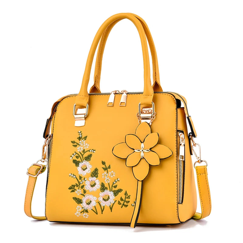 Floral Detail Shoulder Bag, Trendy Zipper Handbag