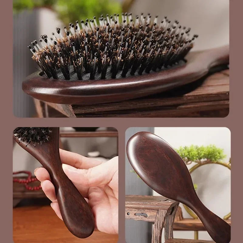 Boar Bristle Brush Wood ber Beauty Care Paddle Scalp Massage Brush