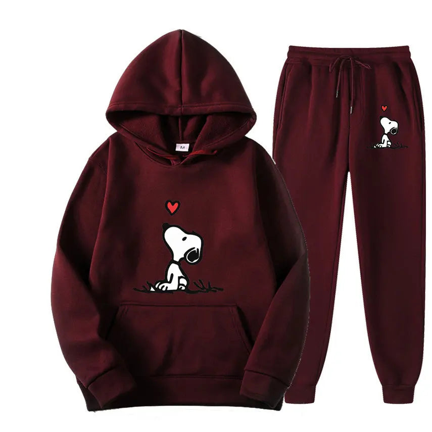 Snoopy Cartoon Anime Women Sweatshirt Sweatpants Set 2024