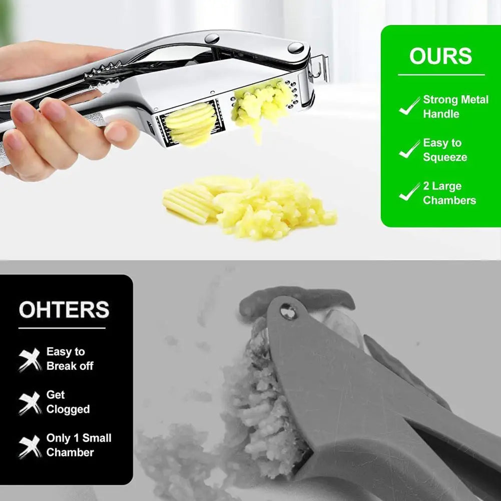 Multifunctional Garlic Press for Slicing Mashing Garlic Masher Effortless Stainless Steel Garlic Press with Anti-slip for Home