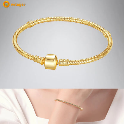 Volayer 925 Sterling Silver Bracelets Pavé Heart Shell Feathers Dreamcatcher Crown Clasp Snake Chain Bracelets Love Wing Bangles