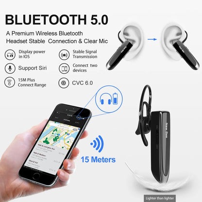 New Bee Bluetooth Headset V5.0 Wireless Earpho Earpiece