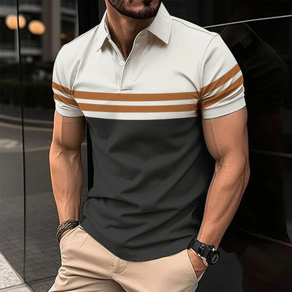 2024 Summer Men's Fashion Lapel Short-Sleeved Striped men's  Polo Shirt