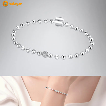 Volayer 925 Sterling Silver Bracelets Pavé Heart Shell Feathers Dreamcatcher Crown Clasp Snake Chain Bracelets Love Wing Bangles