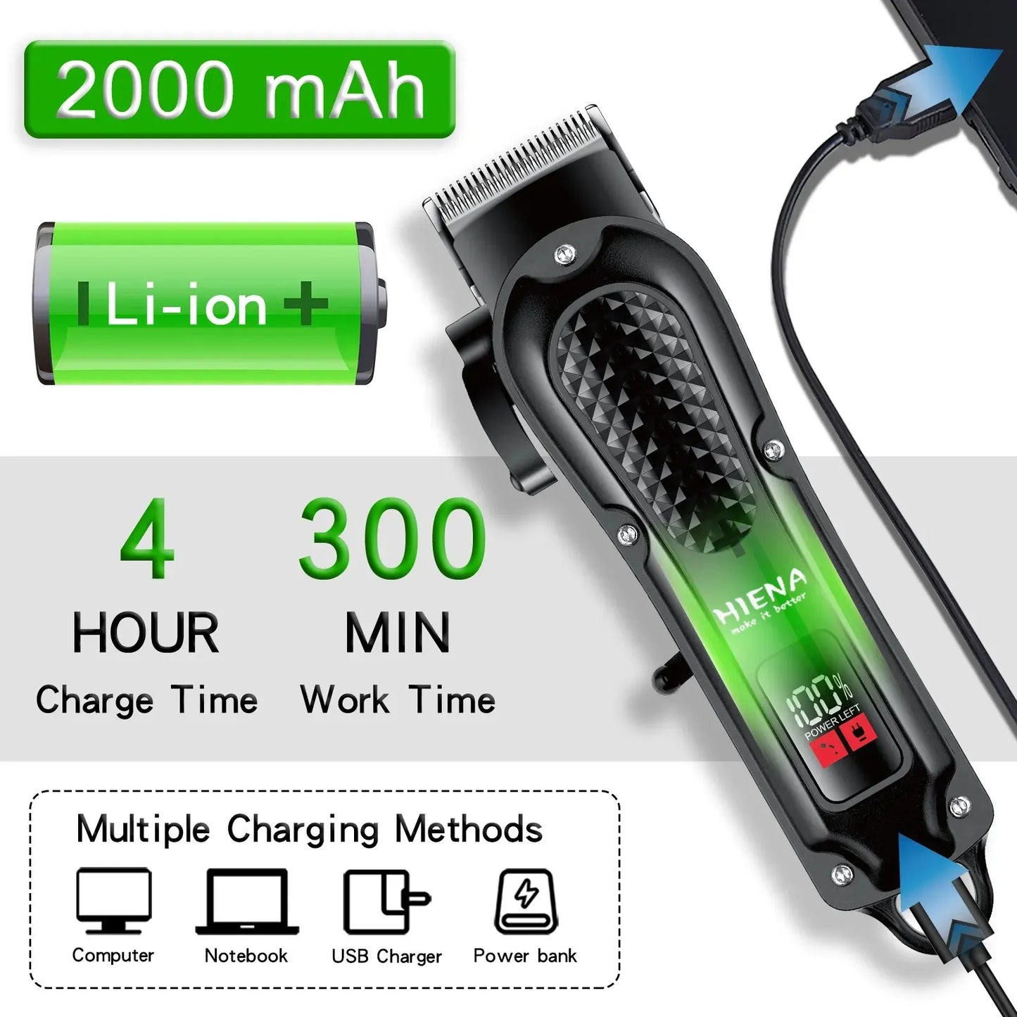 Hiena HYN-212 Electric Hair Clipper UBS Rechargeabful Electric