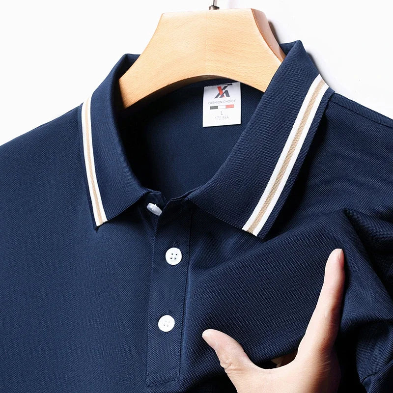 Men's Fashion Solid Short Sleeved Striped Lapel Polo Shirt