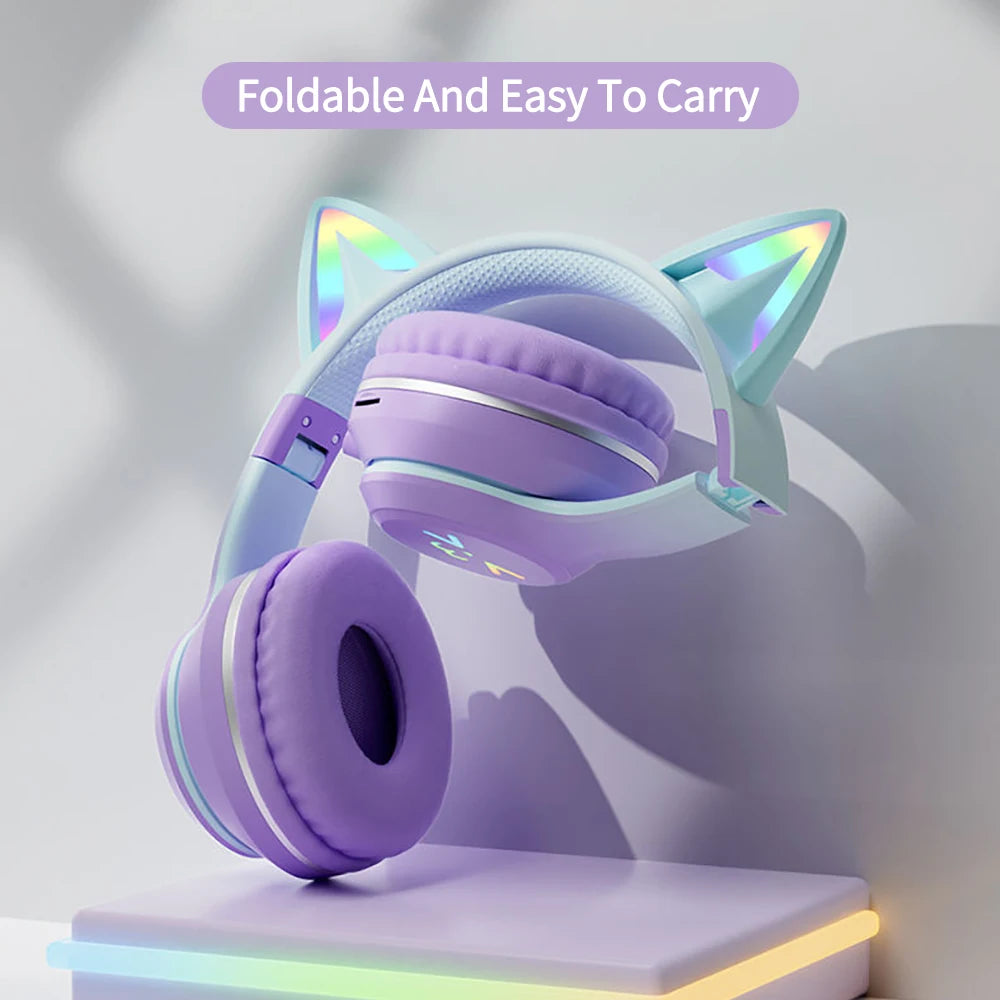 Gradient wireless Headphones RGB cute cat ear Bluetooth