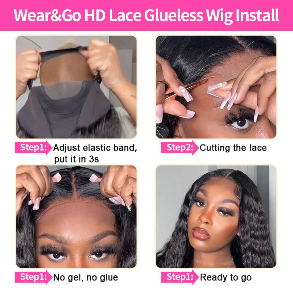 36Inch Deep Wave Gluelss Wig 5x5 Wear