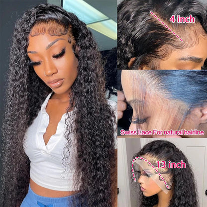 30Inch Deep Wave  4x4 Lace Wig Remy Deep Curly Front Wig