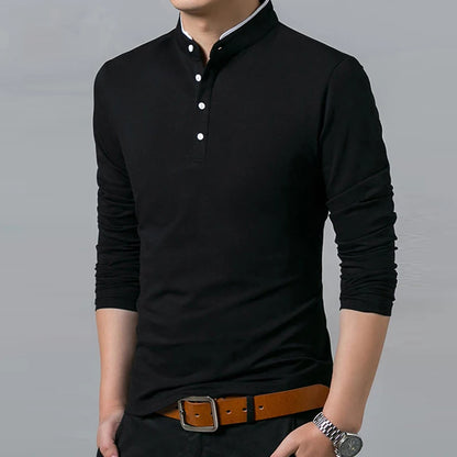 Men's Business Casual Polo Long Sleeve T-shirt Summer