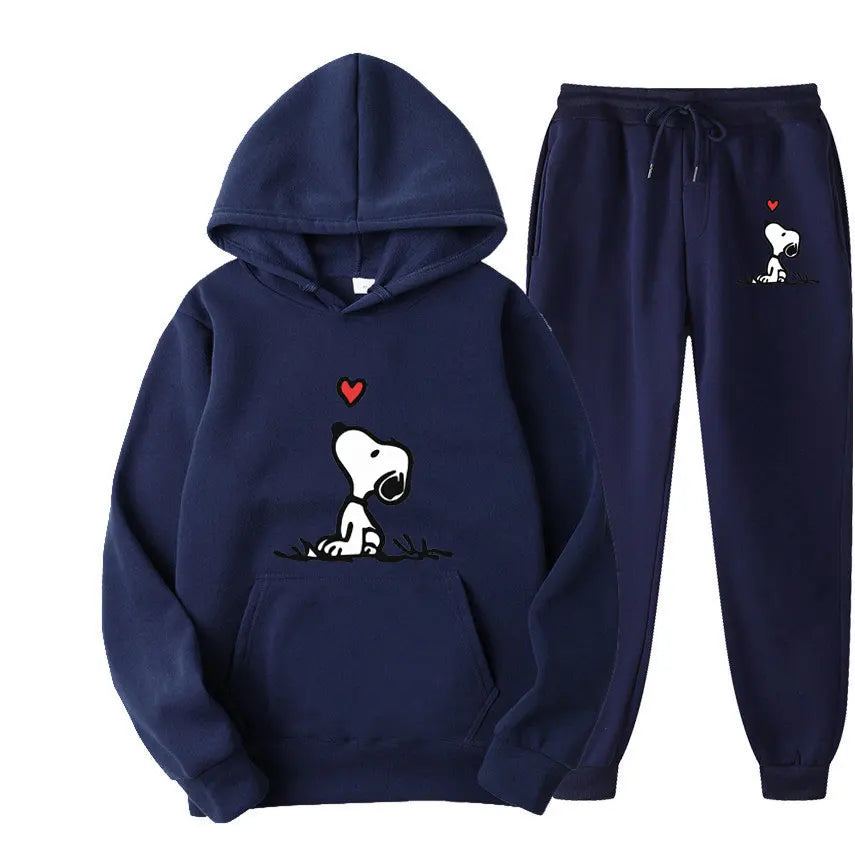 Snoopy Cartoon Anime Women Sweatshirt Sweatpants Set 2024