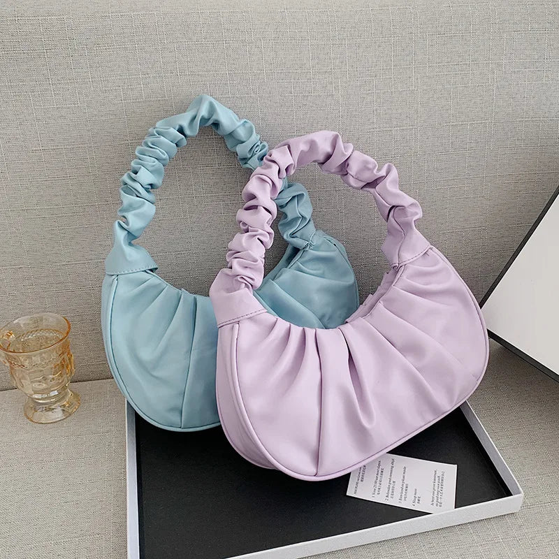 Fashion Pleated Handlebags for Women PU Cloud Bags