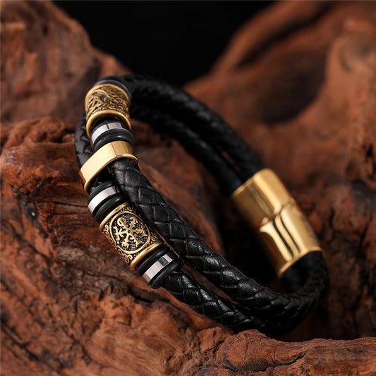 Punk Men Vikings Style Genuine Leather Bracelet