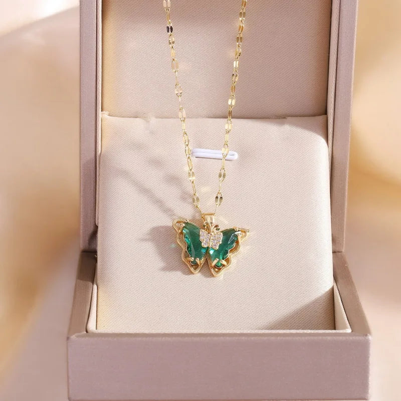 New Trendy Colorful Butterfly Pendant Necklace