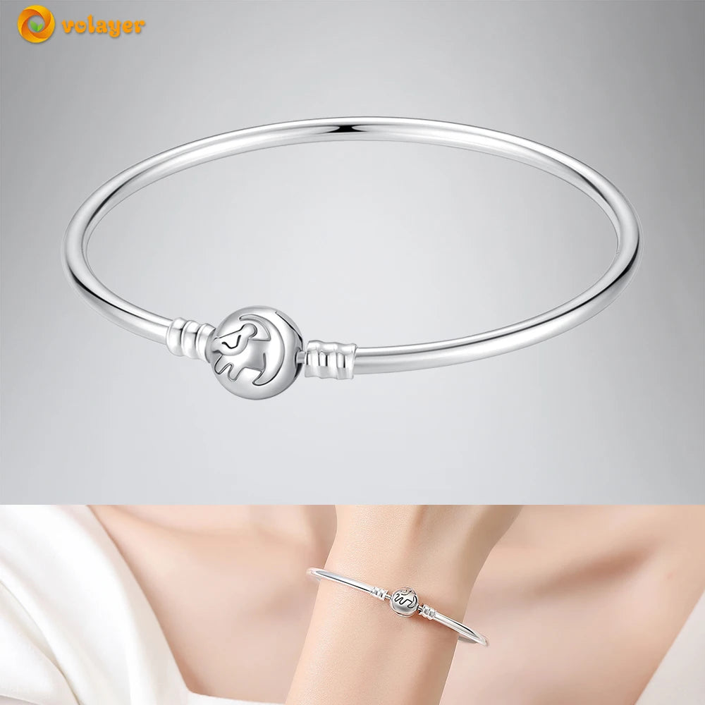 Volayer 925 Sterling Silver Bracelets Pavé Heart Shell Feathers Dreamcatcher Crown Clasp Snake Chain Bracelets Love Wing Bangles