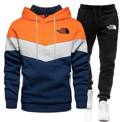 Men's sportswear striped hoodie + sweatpants 2-pily casual