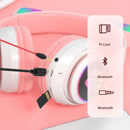 Flash Lamp Cute Cat Ears Headphone Bluetooth5.