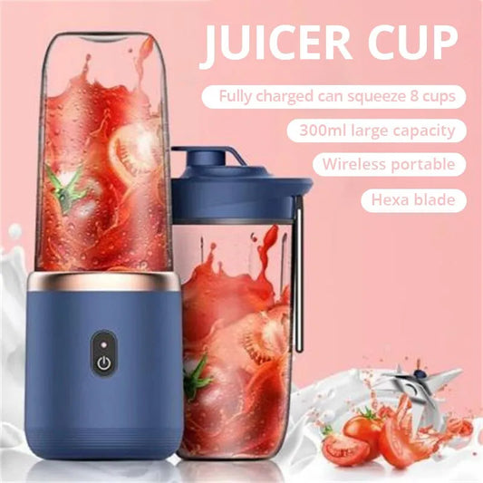 1pc Blue/Pink Portable Small Electric Juicer Stainless Steel Kitchen Tool