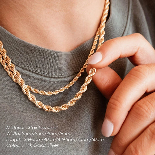 e-Manco 2/3/4/5MM 316 Rope Chain Necker Men Women Jewelry Gold